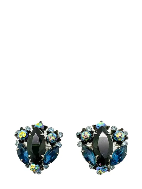 Vintage Judy Lea Black &amp; Navy Navette Earrings 1950s