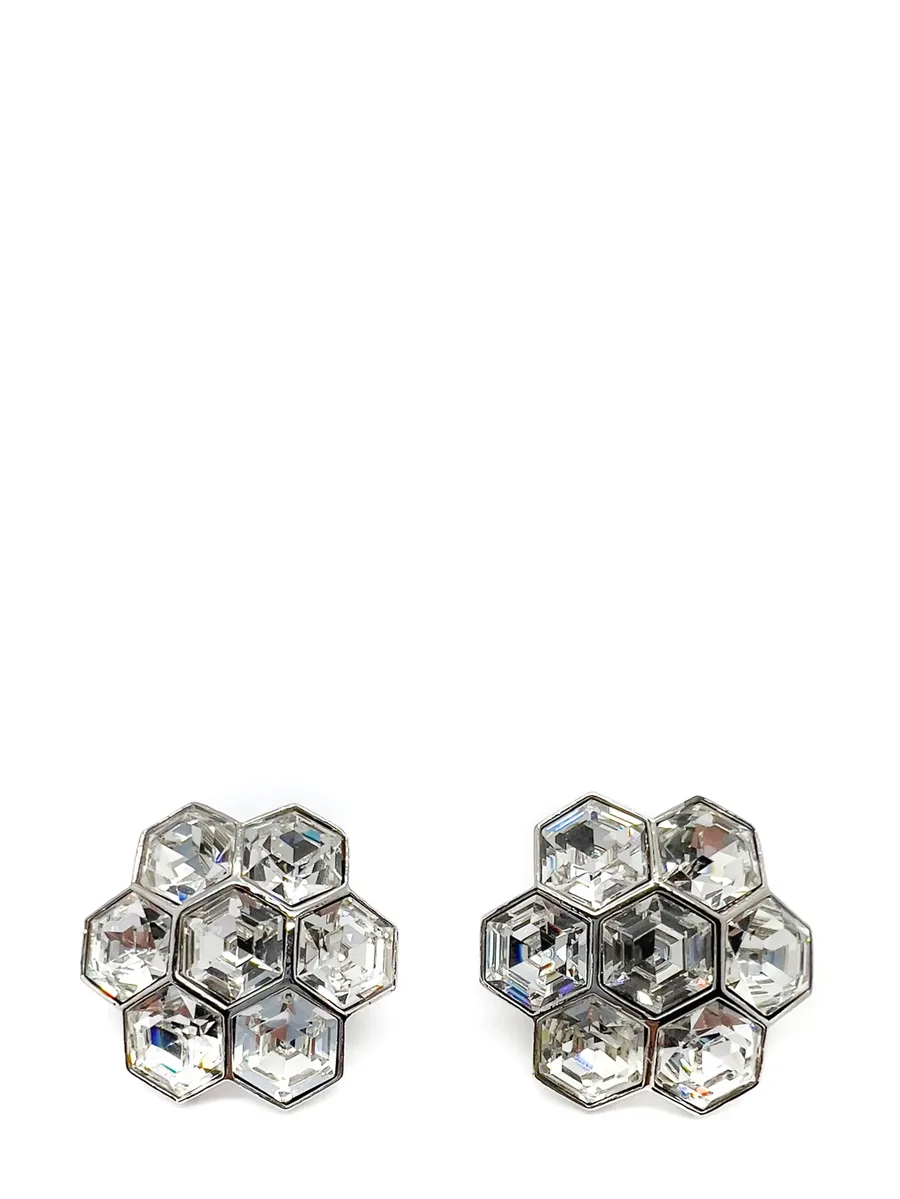 Vintage Art Deco Inspired Hexagonal Crystal Floral Earrings 1980s 2