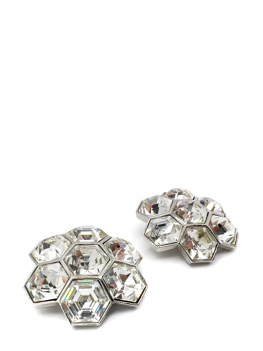 Vintage Art Deco Inspired Hexagonal Crystal Floral Earrings 1980s 4