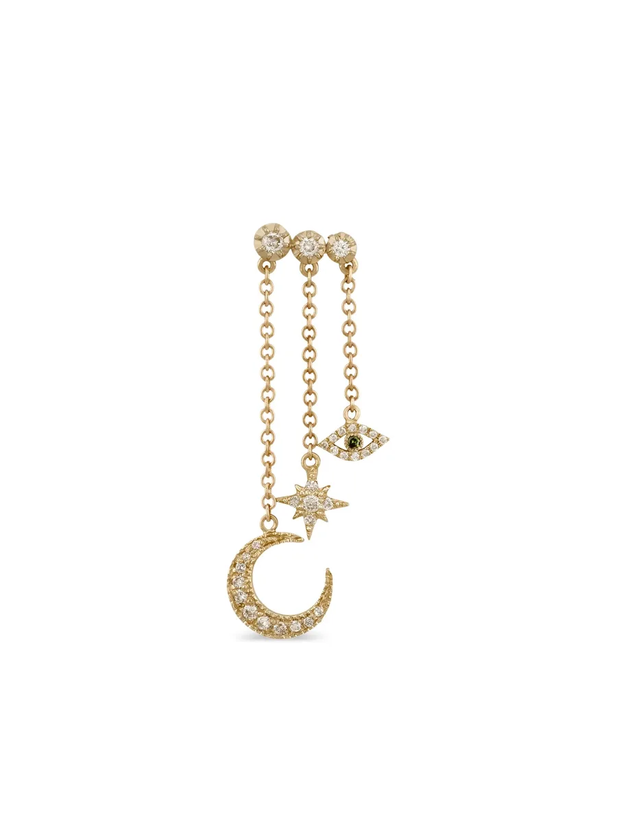 серьга Crescent Moon Star из желтого золота с бриллиантами 2