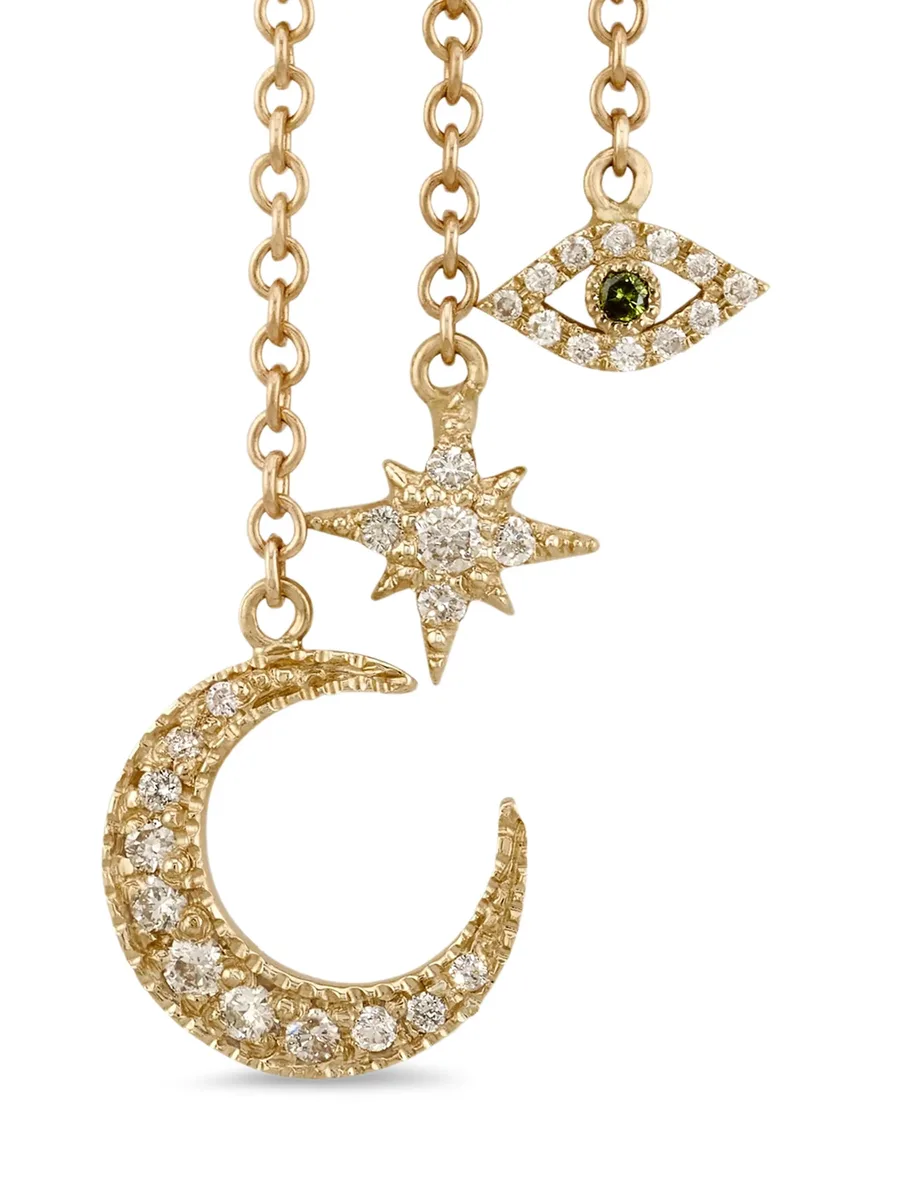 серьга Crescent Moon Star из желтого золота с бриллиантами 4