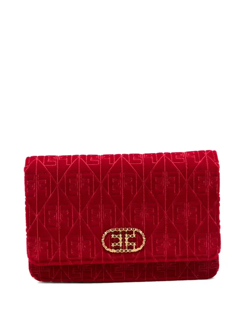 monogram-patterned velvet-effect shoulder bag