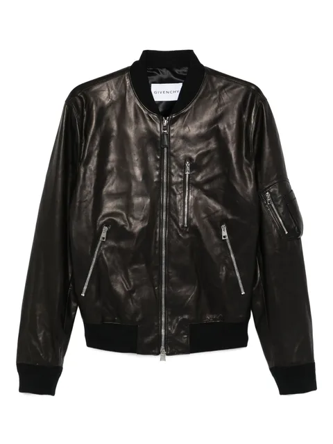 leather zip-up bomber jacket