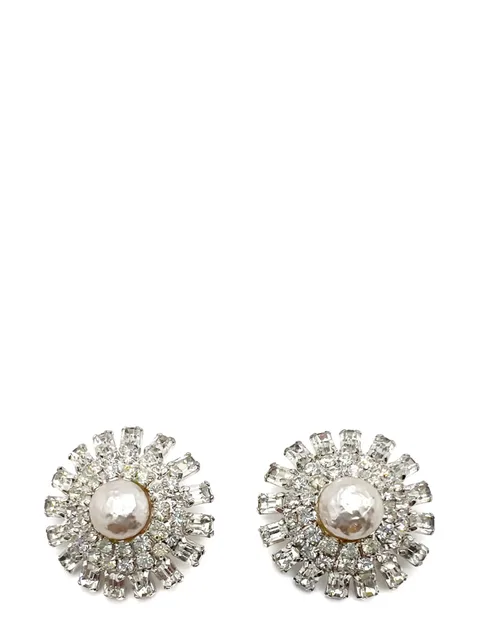 Vintage Baroque Pearl &amp; Baguette Crystal Starburst Earrings 1960s