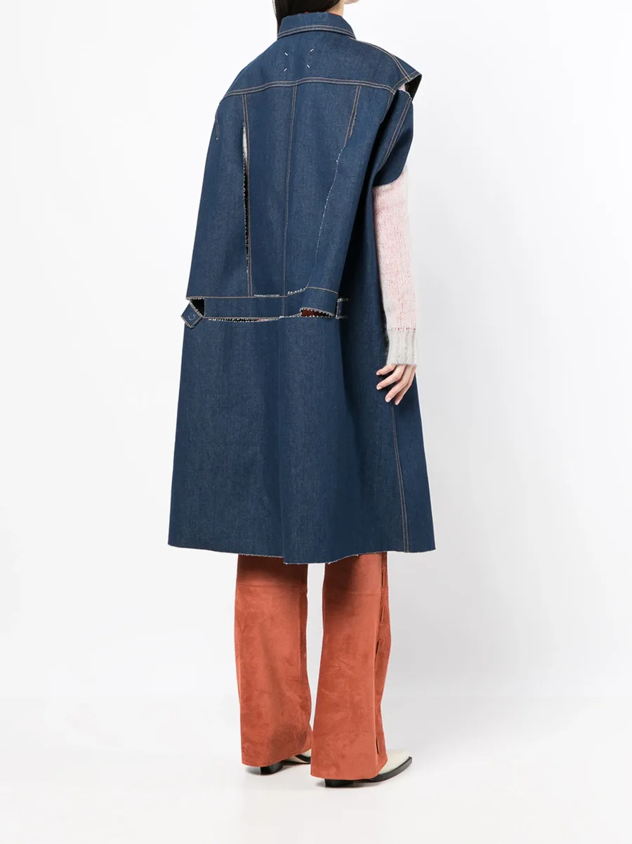 distressed-effect denim cape coat 7