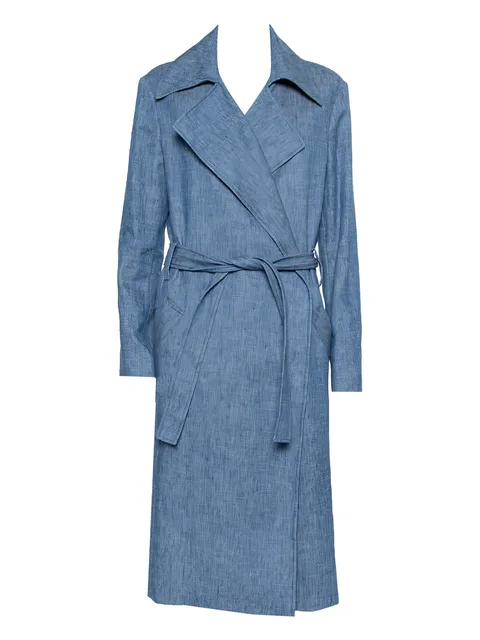 denim belted coat