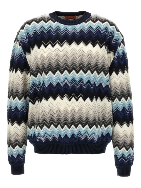crew neck sweater with flame zigzag pattern