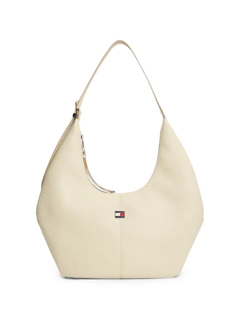 logo-plaque pebbled-effect shoulder bag