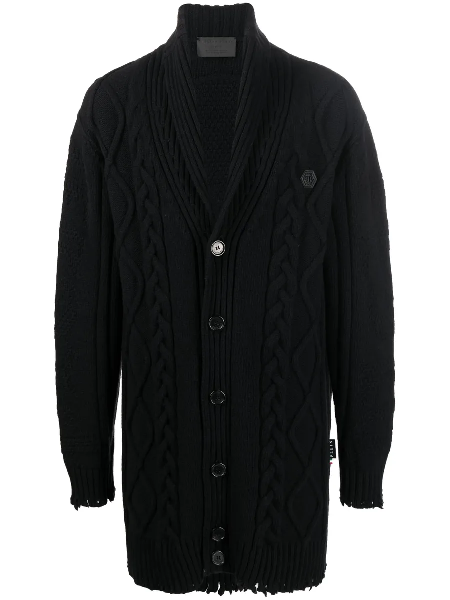 cable-knit distressed-finish cardigan 2