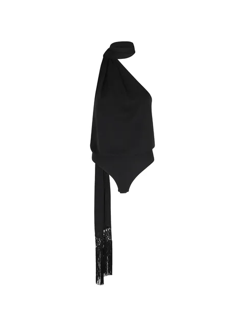 one-shoulder fringed blouse