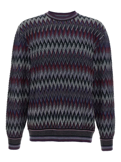 crew neck sweater with 3d zigzag pattern