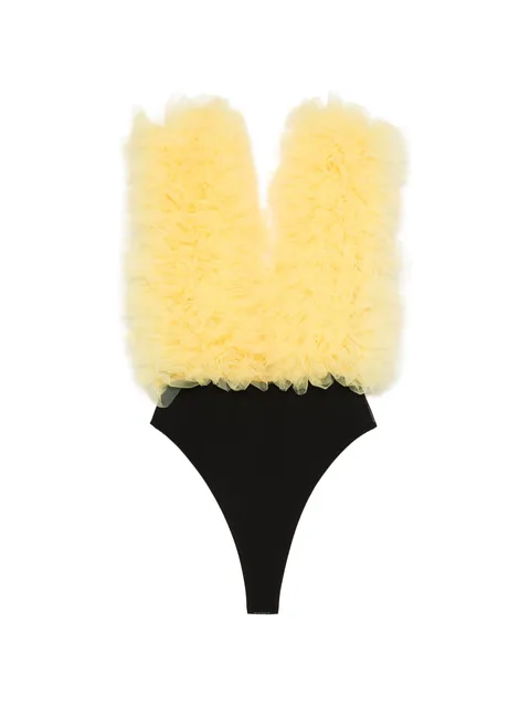 ruffled tulle-panel bodysuit