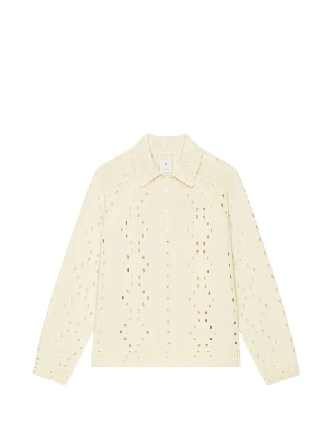 openwork-knit polo sweater
