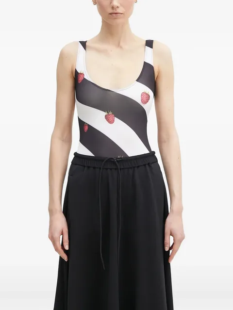 raspberry-print striped bodysuit
