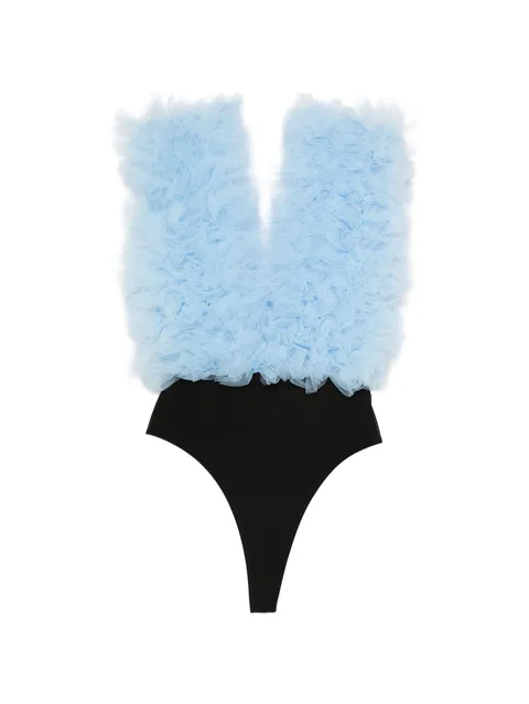 ruffled tulle-panel bodysuit