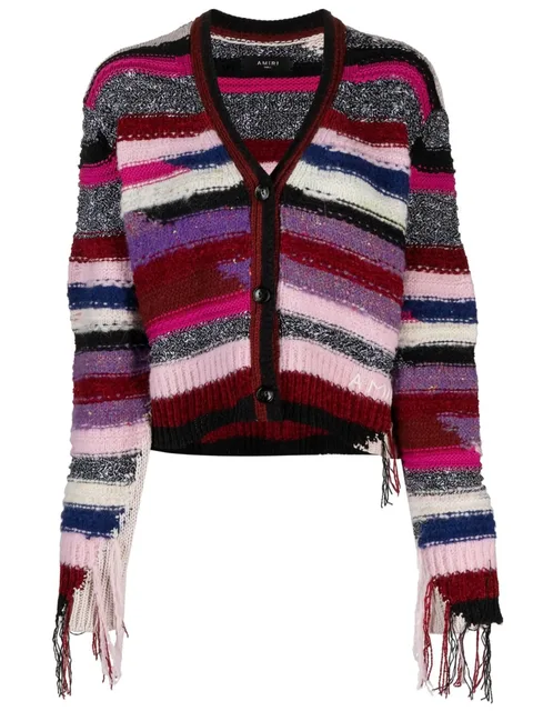 striped fringed cardigan