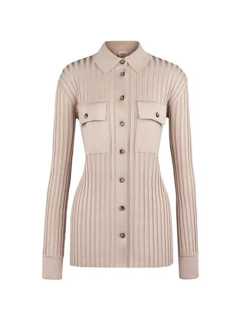 ribbed chest-pocket cardigan