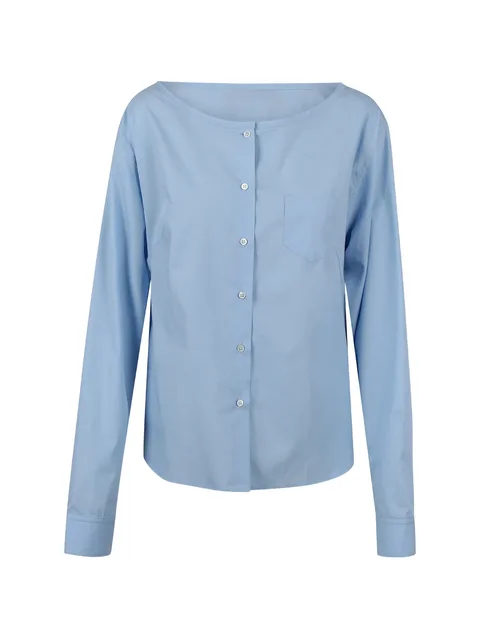 boat-neck button-up blouse