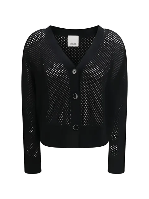 button mesh V-neck cardigan