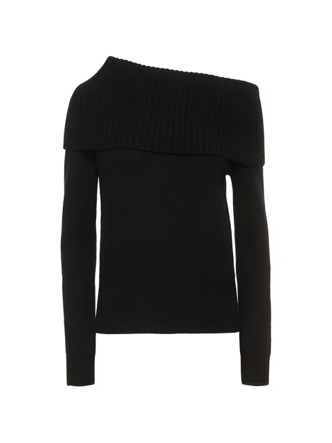 asymmetric-neckline cashmere sweater