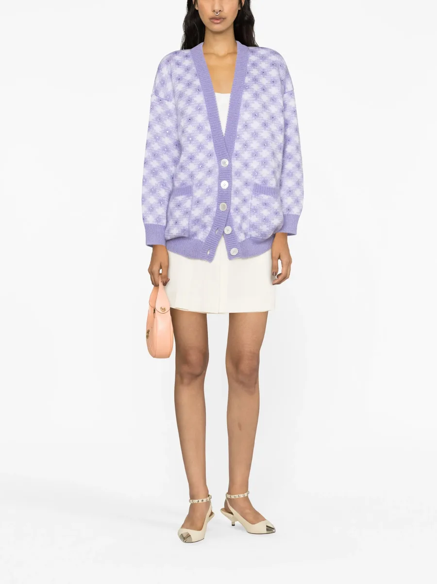 vichy-intarsia crystal-embellished cardigan 4