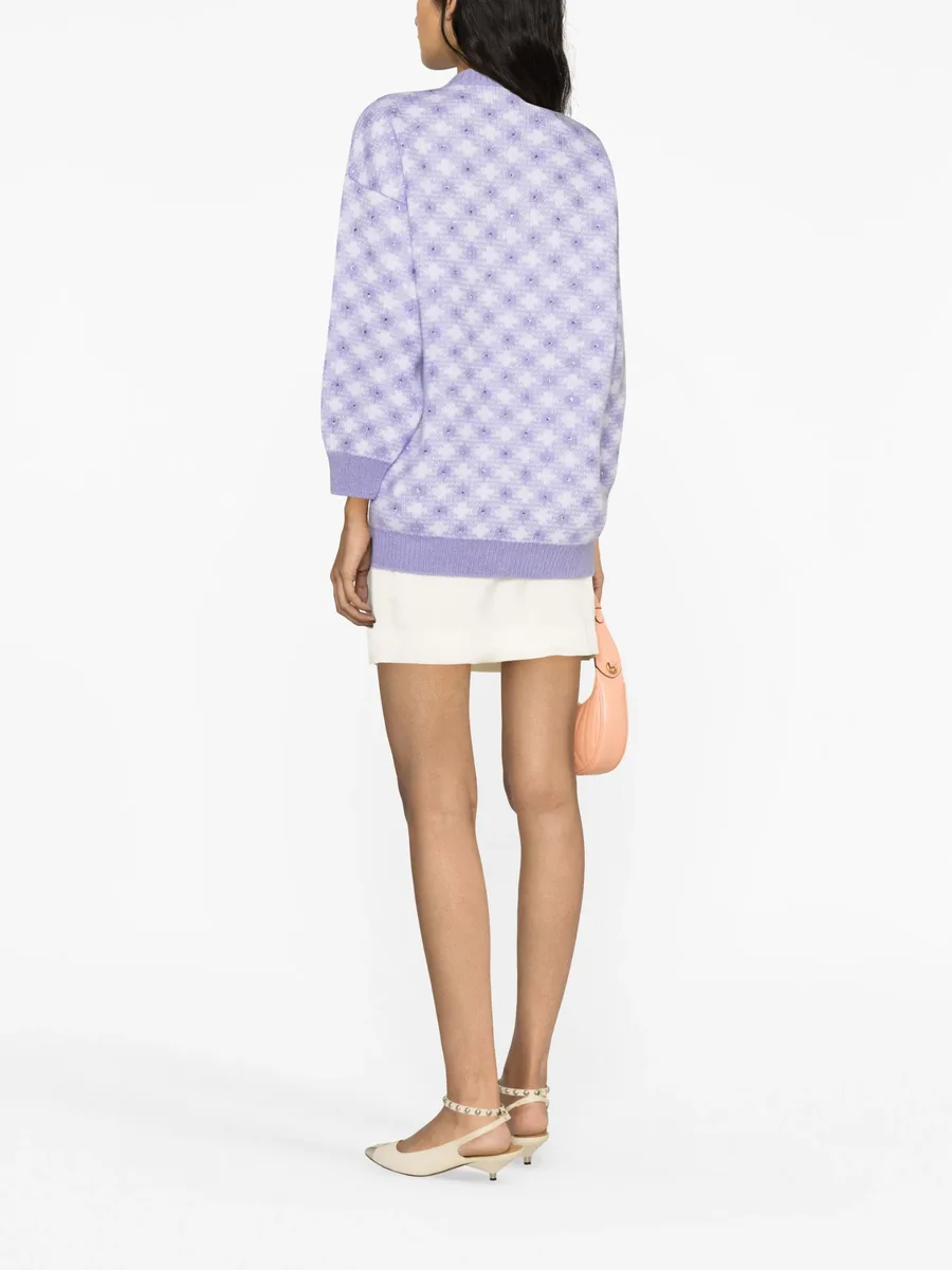 vichy-intarsia crystal-embellished cardigan 5