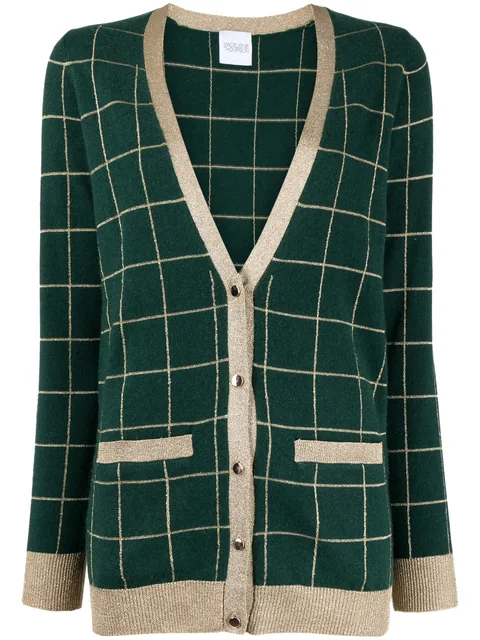 check-pattern V-neck cardigan