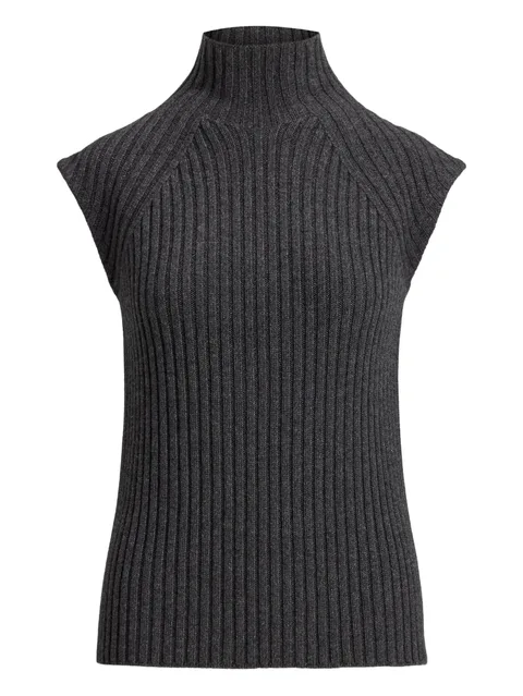 ribbed high-neck sleeveless top