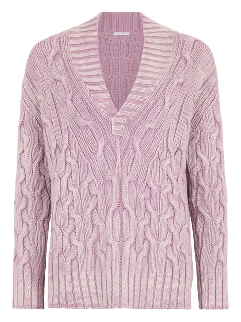 cable-knit V-neck sweater