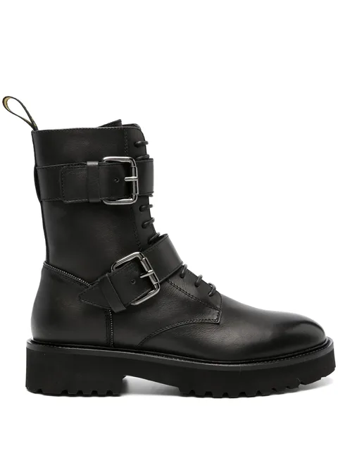 buckled lace-up leather boots