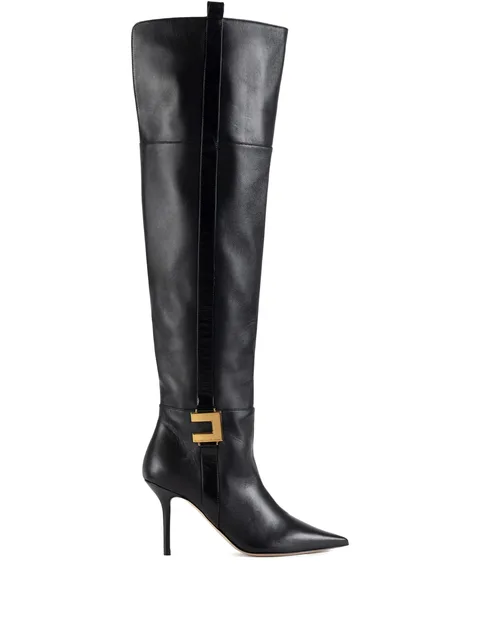 leather logo-plaque boots