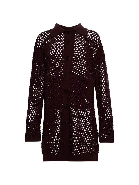 open-knit buttoned cardigan