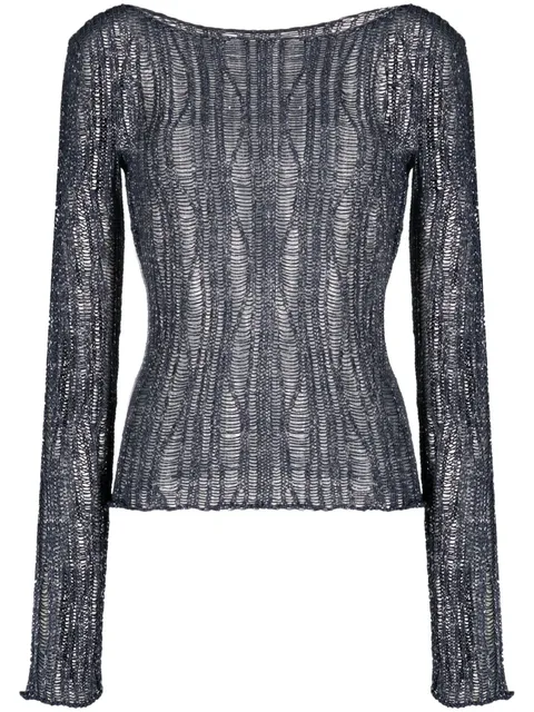 boat-neck open-knit sweater