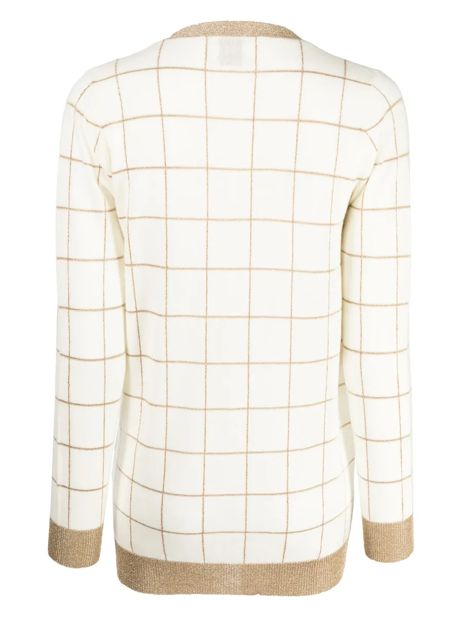 check-pattern V-neck cardigan 4
