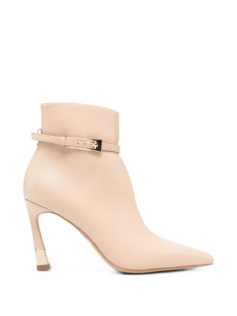 buckle-strap pointed-toe ankle boots