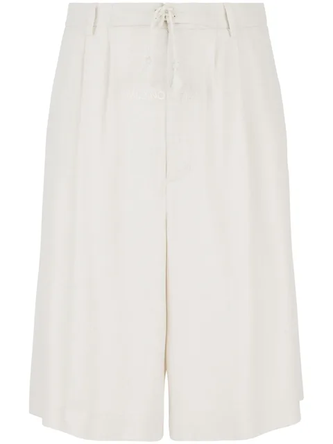 logo-embroidered pleated bermuda shorts