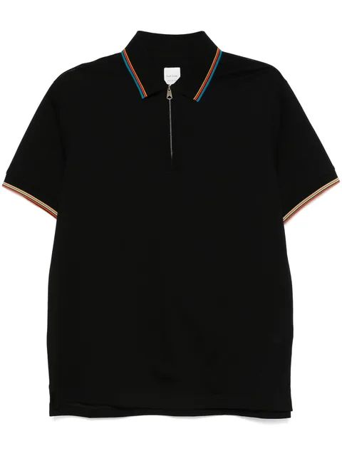 zip detail striped polo shirt