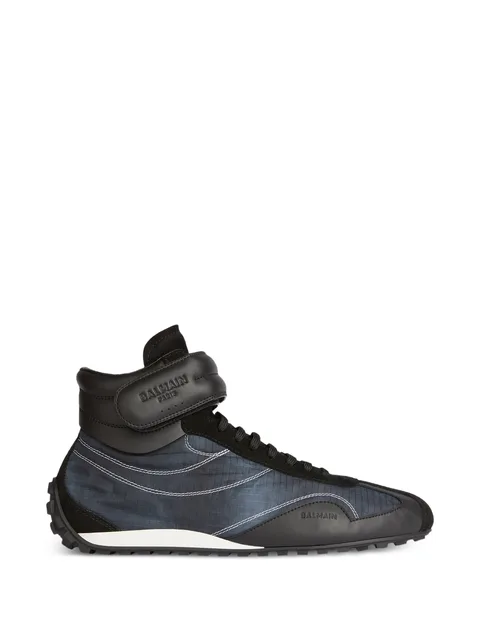 Racing mid-top trainers in nylon and leather