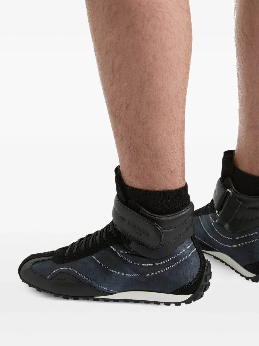 Racing mid-top trainers in nylon and leather 14