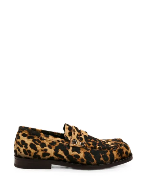 leopard-print cowhide leather loafers