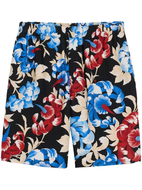 floral-print elasticated-waist shorts