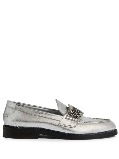 Gothic metallic-finish leather loafers