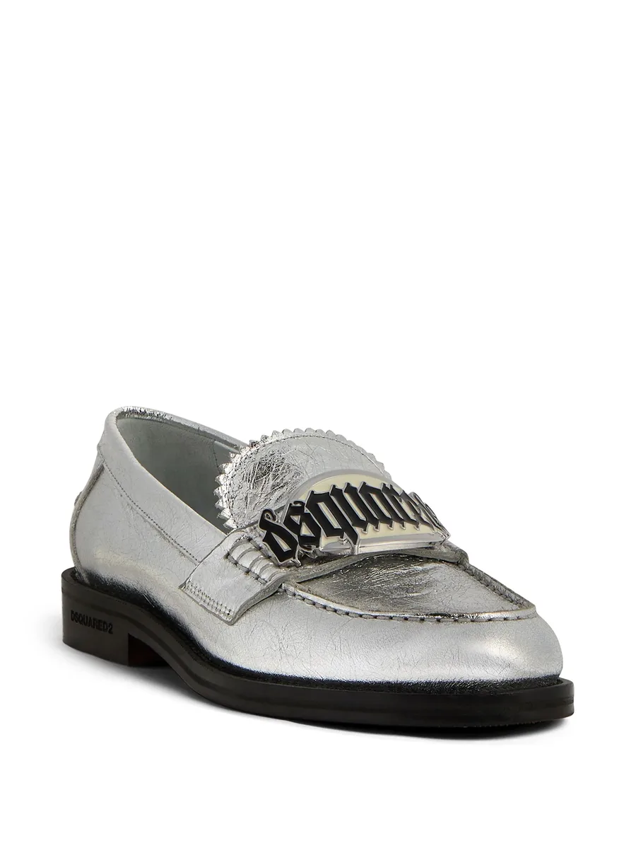 Gothic metallic-finish leather loafers 3