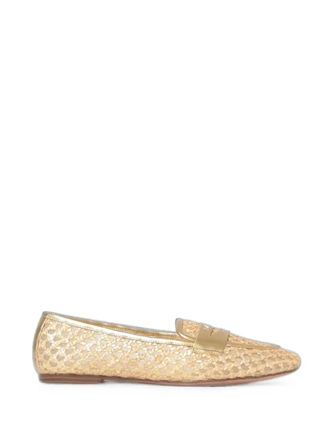 perforated raffia loafers