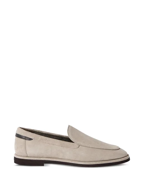 suede loafers with shiny detail