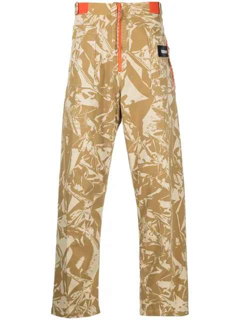 graphic-print cotton twill trousers