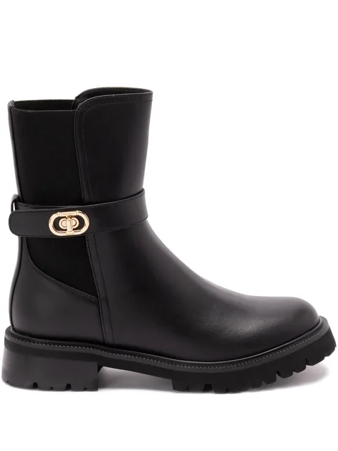 buckle-strap leather boots
