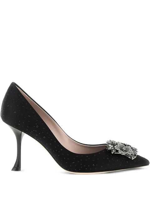 85mm Efflorescence crystal-embellished satin pumps