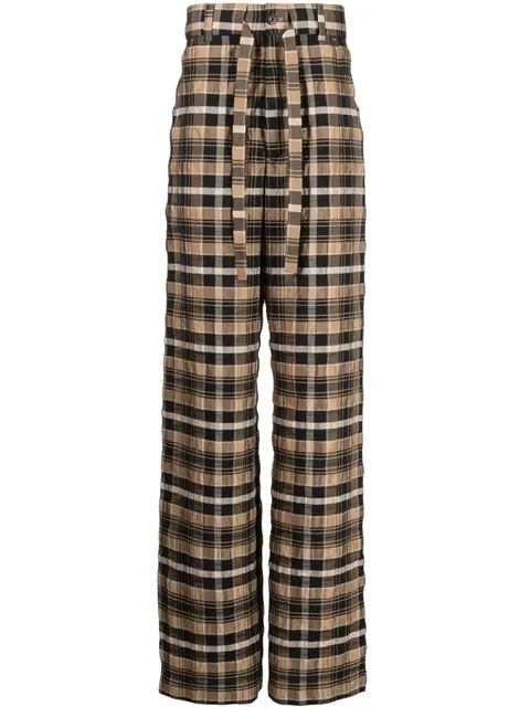 check-print straight-leg trousers