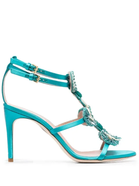 metallic floral-bead sandals